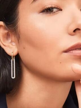 New! Two-Tone Geometric Paperclip Link Earrings • NWOT
